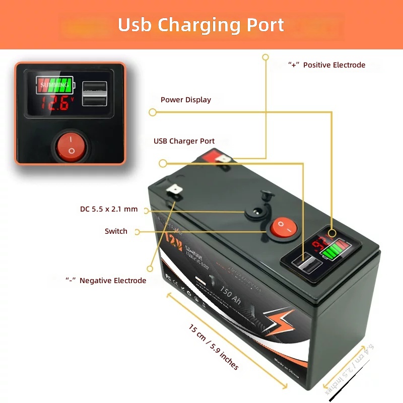 12V 150AH Li-ion 3S7P Battery Pack with USB and LCD Display by Sanlita China factory manufacture wholesale supplier