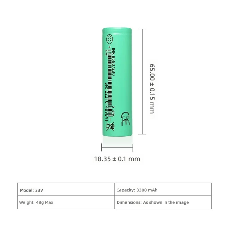 EVE 18650 Lithium Battery 3.6V 3300mAh High Capacity Rechargeable Cell for Vacuum Cleaner by Sanlita China factory manufacture wholesale supplier
